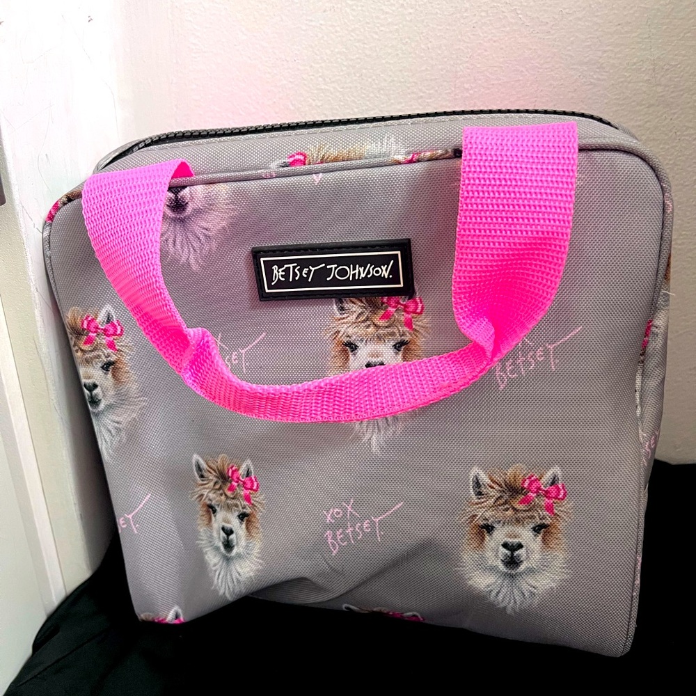 Betsey Johnson Llama Print Zipper Insulated Lunch Cooler Tote Bag